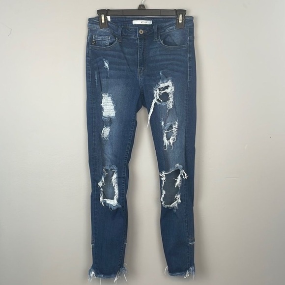 Kancan Distressed Ripped Skinny Raw Hem Jeans Size 7/27 KC11148. - Picture 1 of 10